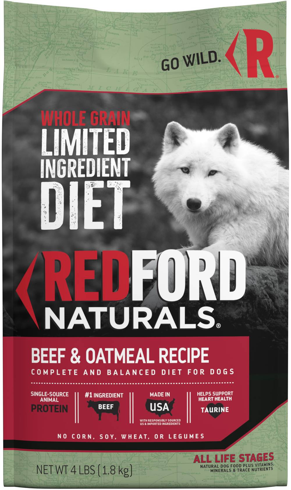 Redford Naturals Whole Grain Limited Ingredient Diet Beef & Oatmeal Recipe Dog Food, 4 pounds