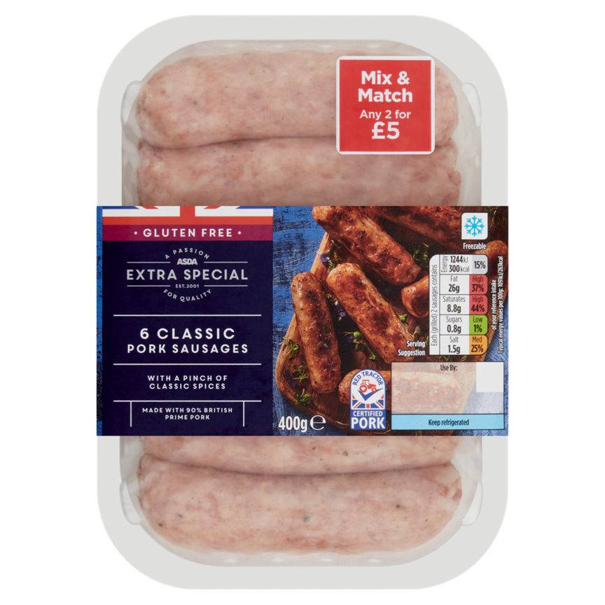 ASDA Extra Special 6 Pork Sausages 400g