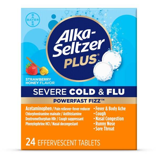 Alka-Seltzer Plus Severe Cold & Flu Powerfast Fizz Effervescent Tablets (strawberry honey)