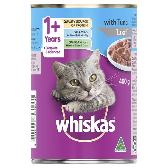 Whiskas 1+ Years Wet Cat Food Tuna Can 400g