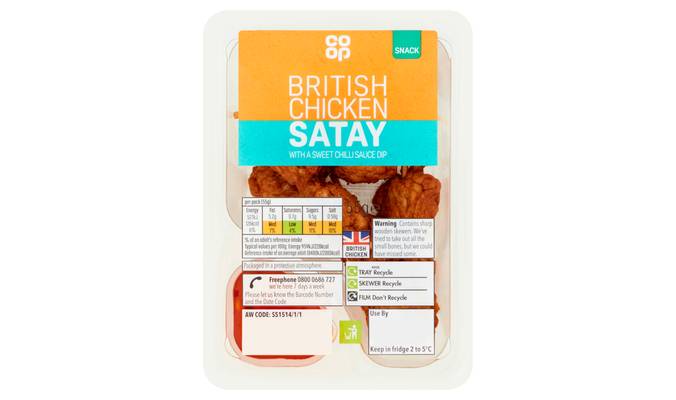 Co-op British Chicken Satay with a Sweet Chilli Sauce Dip 55g