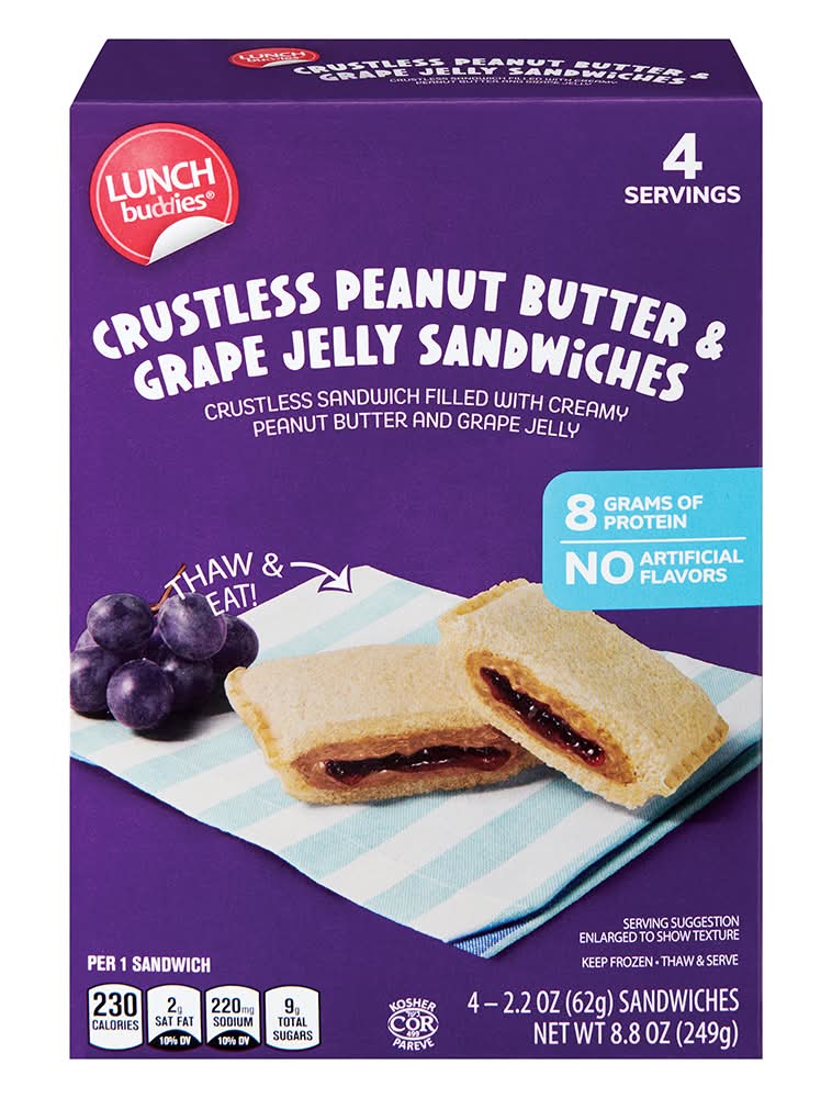 Lunch Buddies Crustless Peanut Butter & Grape Jelly Sandwiches, 4 Pack