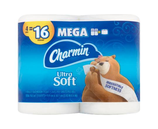 Charmin Ultra Soft Bathroom Tissue Mega Rolls, 9.9x10.1 cm, White (4 ct)