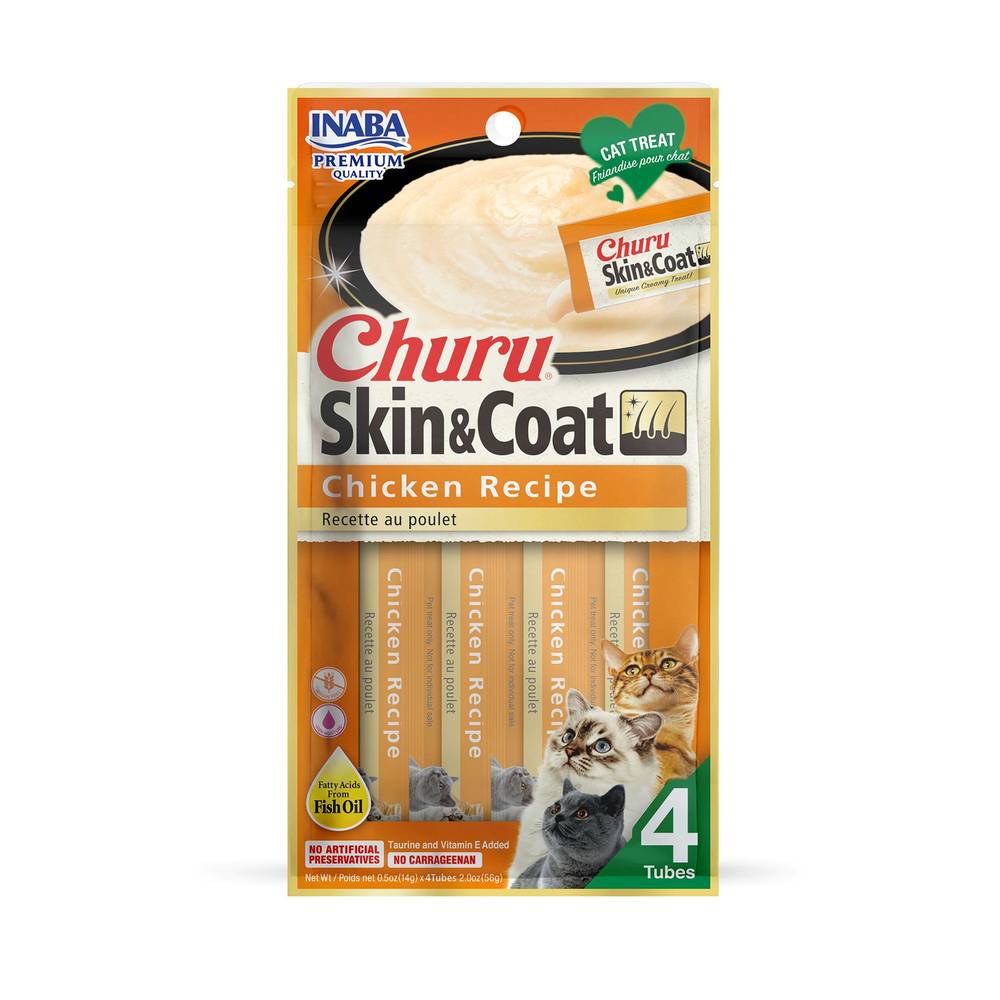 INABA Churu Skin & Coat Puree Cat Treats, Chicken (14 g, 4 ct)