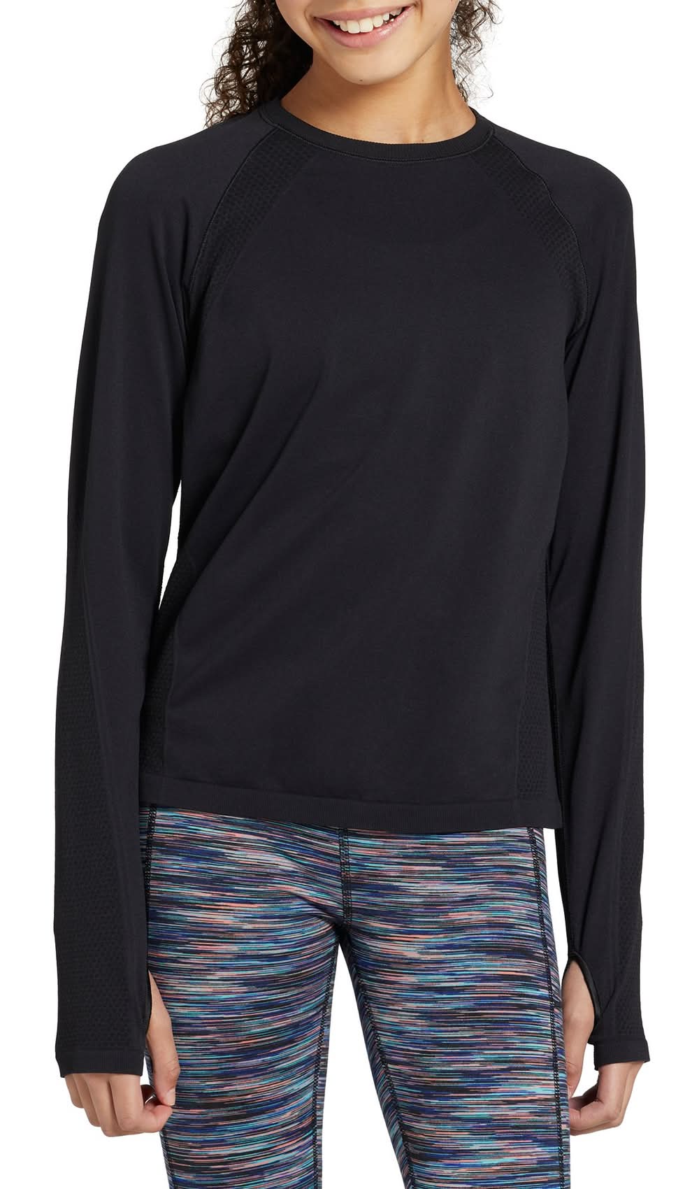 DSG Girls' Movement Seamless Long Sleeve T-Shirt (Pure Black, M)