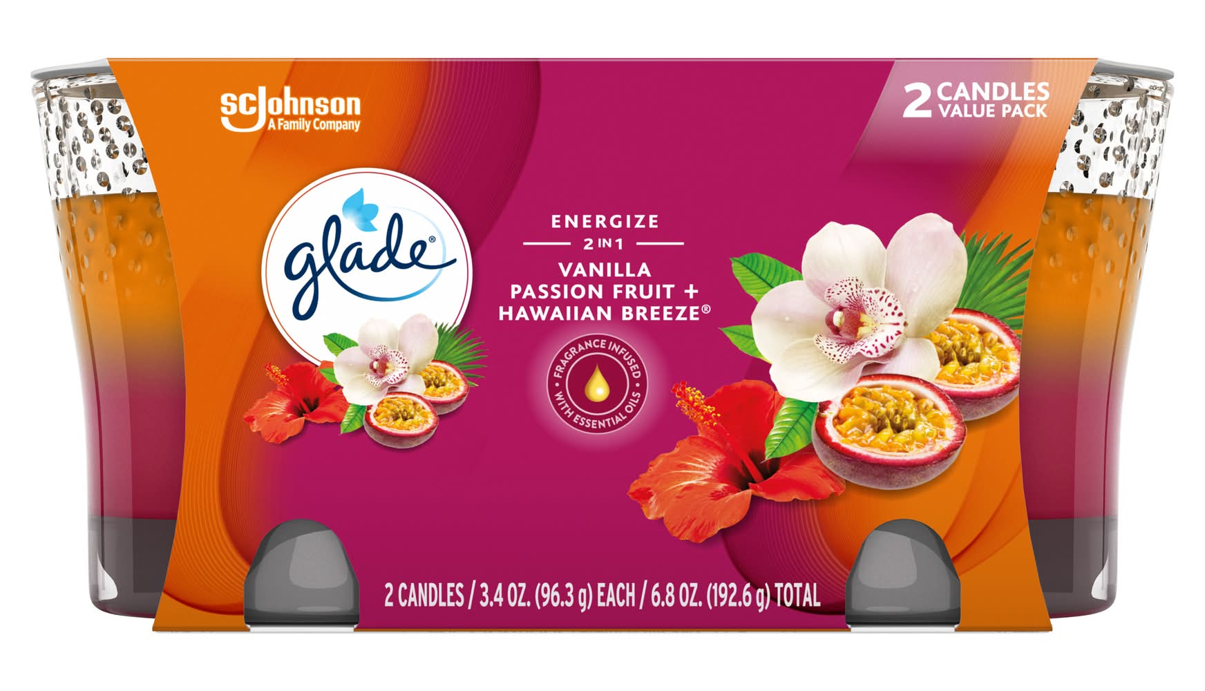 Glade Jar Candles, Vanilla Passion Fruit-Hawaiian Breeze (6.8 oz, 2 ct)