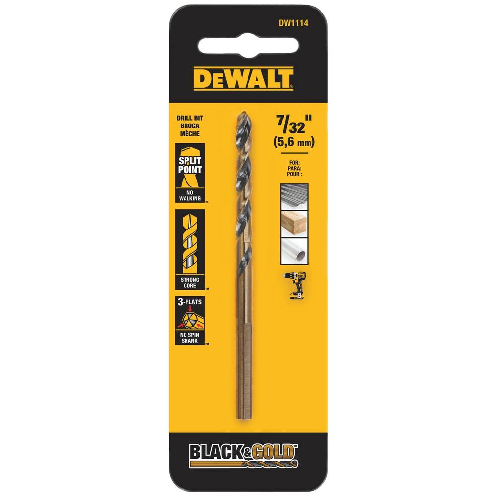 DEWALT 7/32-in x 3-3/4-in Black and Gold Coated Hss Jobber Length Twist Drill Bit | DW1114  G