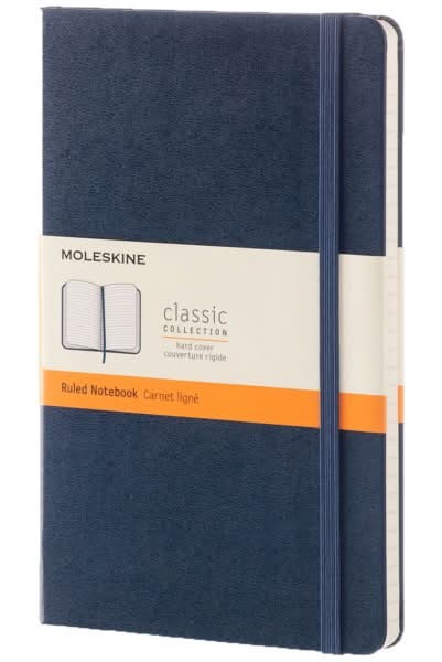 Moleskine Classic Hard Cover Notebook, 5" x 8-1/4", Ruled, 240 Pages, Sapphire Blue