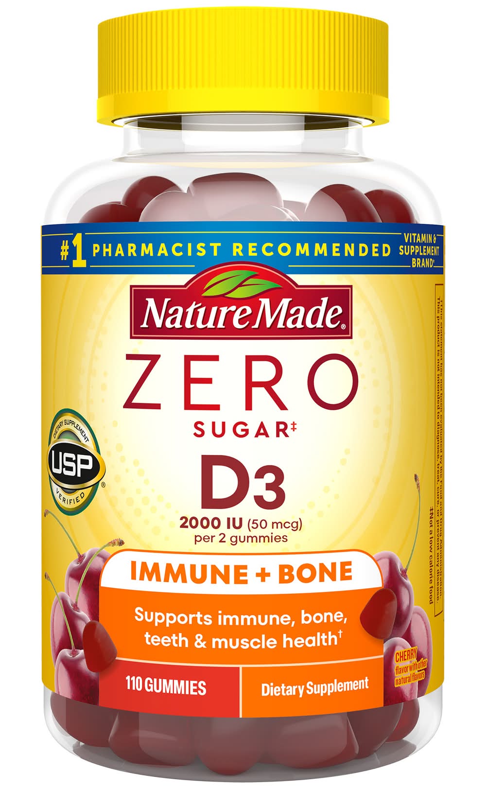 Nature Made Zero Sugar Vitamin D3 Gummies, Cherry (110 ct)