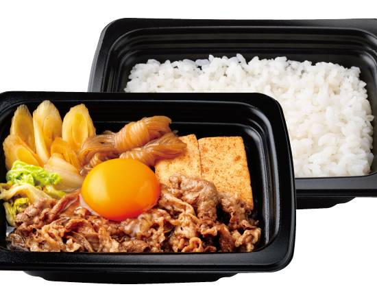 肉W盛り国��産牛のすき焼き弁当（生卵つき） Double-portion domestic beef sukiyaki lunch box (includes raw egg)