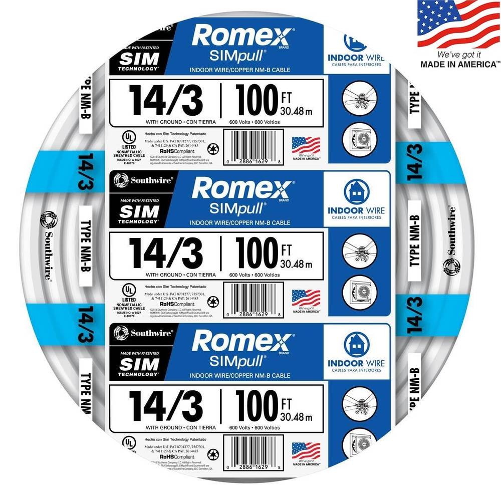 Southwire 100-ft 14 / 3 / Romex SIMpull Solid Indoor CU NM-B W/G Individual pack ( By-the-roll ) | 63946828
