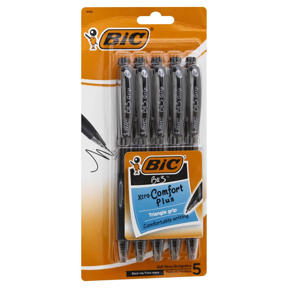 BiC Bu3 Retractable Ballpoint Pens, Side Click, Comfort Grip Medium Point (1.0mm)