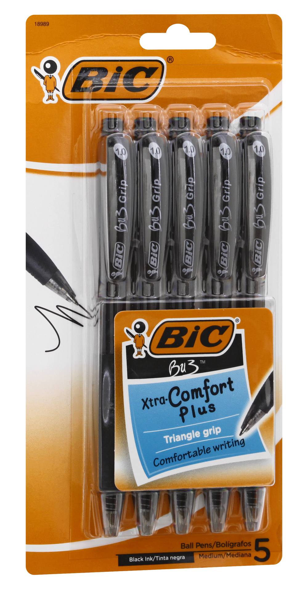 BiC Bu3 Grip Xtra Comfort Plus Black Ink Medium Ball Pens