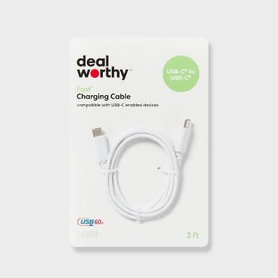 Dealworthy Usb-C To Usb-C Charging Cable, 3 ft, White