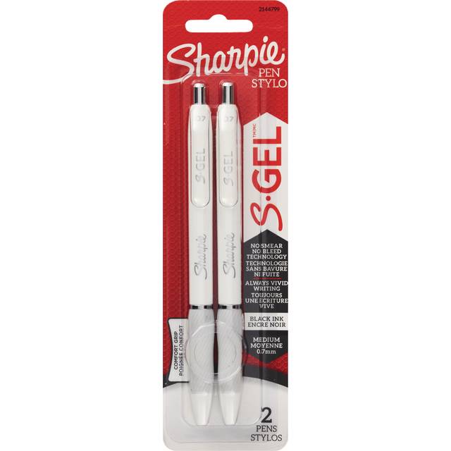 Sharpie S-Gel White Barrel Blk 0.7mm 2ct