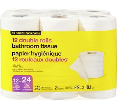 No name papier toilette en rouleaux doubles 2 plis - 2-ply double roll toilet papers (12 unités) (3.89x3.97 in)