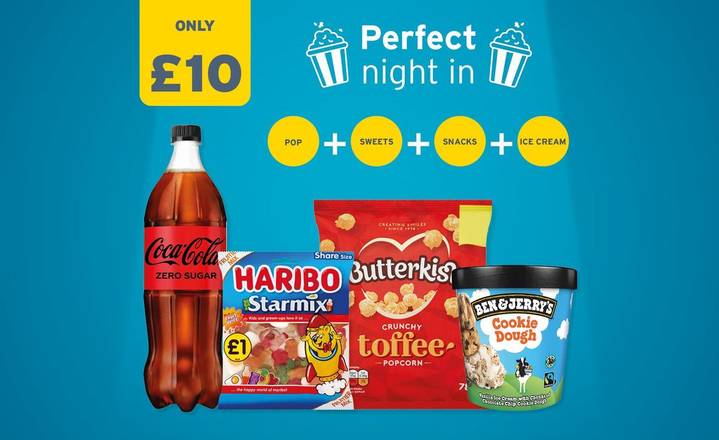 £10: Perfect Night Bundle (Ice cream + Crisps + Sweets + Pop)