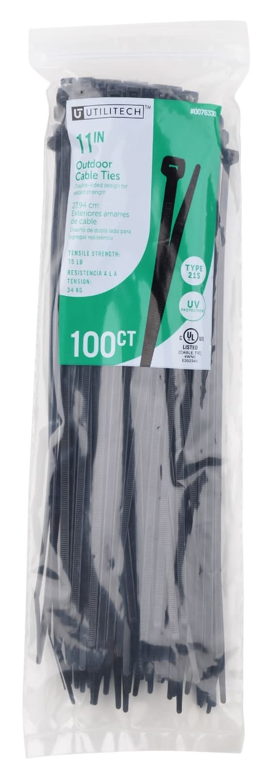 Utilitech 11-in Nylon Standard zip ties Black with UV Protection 100 -Pack