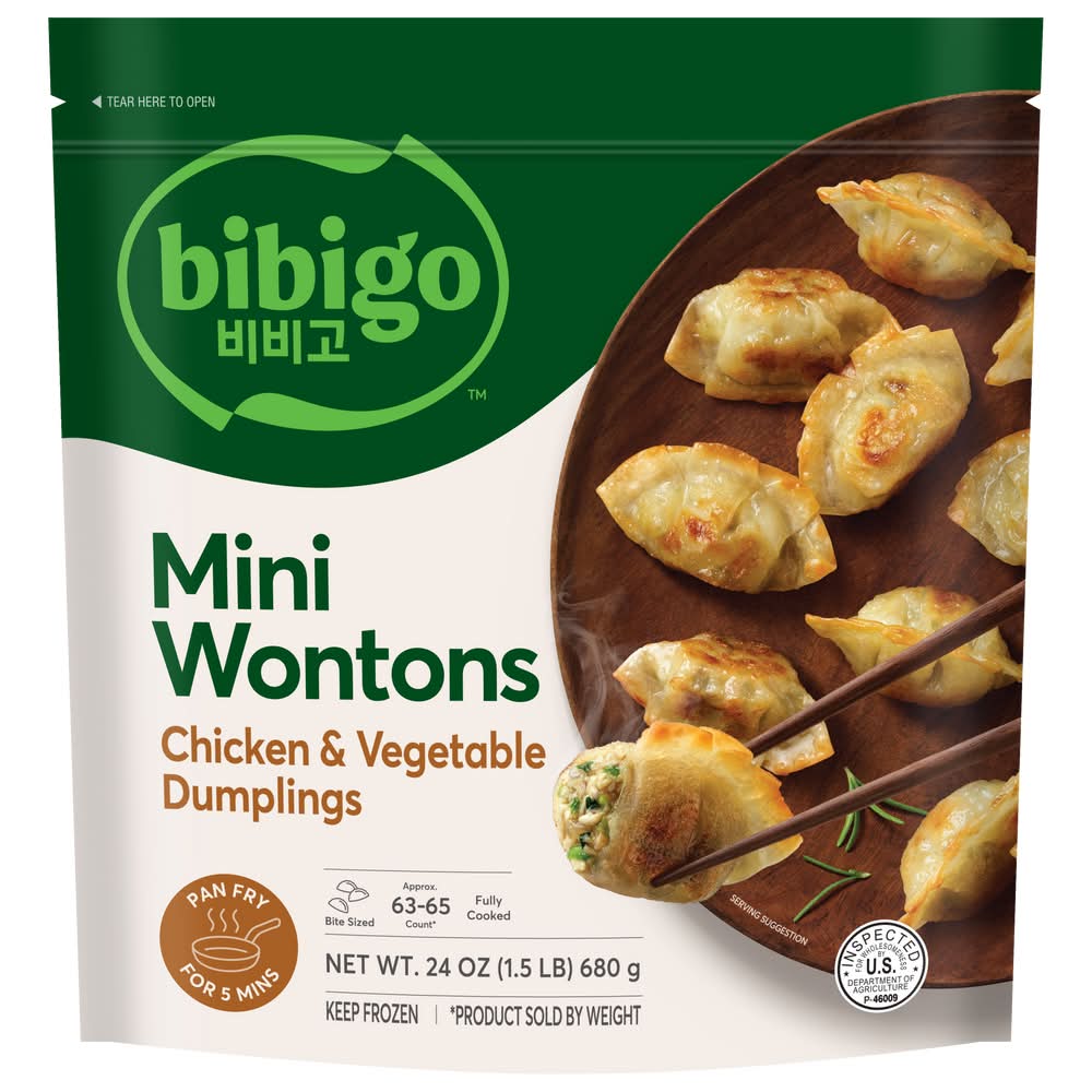 bibigo Korean Style Mini Wontons Dumplings, Chicken - Vegetable (24 oz)