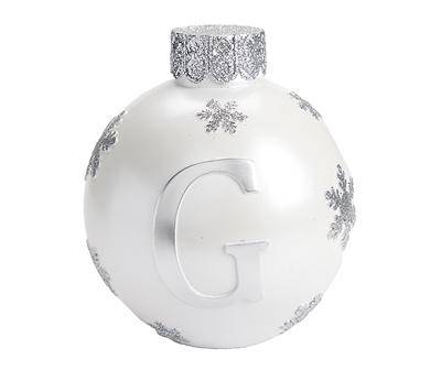 "G" Monogram Silver & White Snowflake Ornament Tabletop Decor