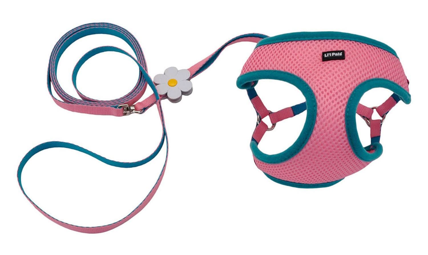 Coastal Li'l Pals Combo Mesh Small Breed Dog Harness & Leash Pink, 5 ft