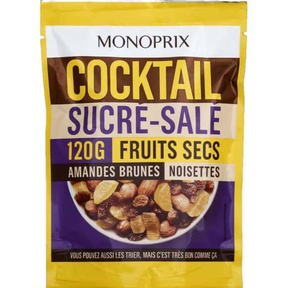 Monoprix Cocktail Sucré Salé Aux Fruits Secs, Amandes Brunes Et Noisettes Le Sachet 120G