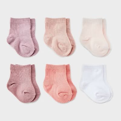 Cloud Island Baby Girls' Crew Socks, 0-3M, Pink (6 ct)