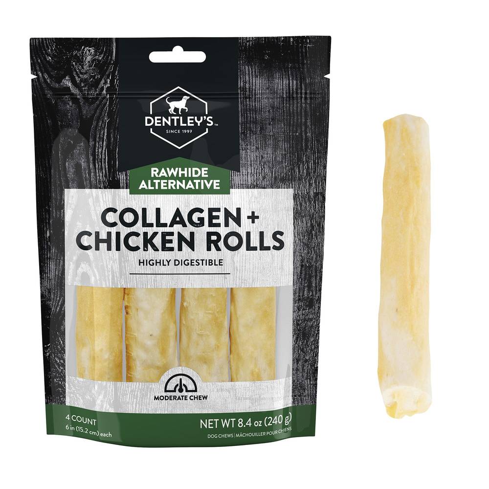 Dentley's Rawhide Alternative Collagen Chicken Rolls Dog Chews (4 ct, 2.1oz)