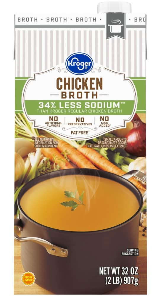 Kroger 34% Less Sodium Fat Free Broth, Chicken (32 oz)