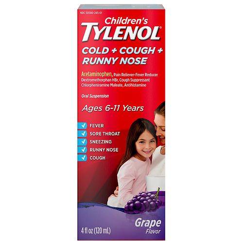 Children's TYLENOL Cold + Cough + Runny Nose Medicine Grape - 4.0 fl oz
