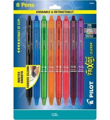 Pilot Frixion Clicker Erasable Gel Pens Fine Point, 0.7mm, Assorted Inks (8 ct)