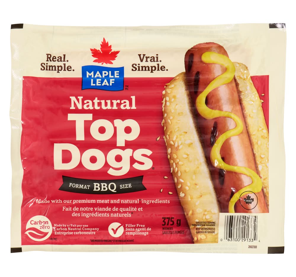Maple Leaf Natural Top Bbq Hot Dogs (375 g)