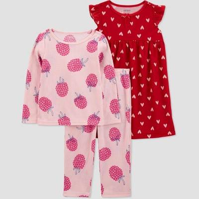 Carter's Toddler Hearts and Raspberries Gown Pajama Set, 5T, Pink-Red (2 ct)