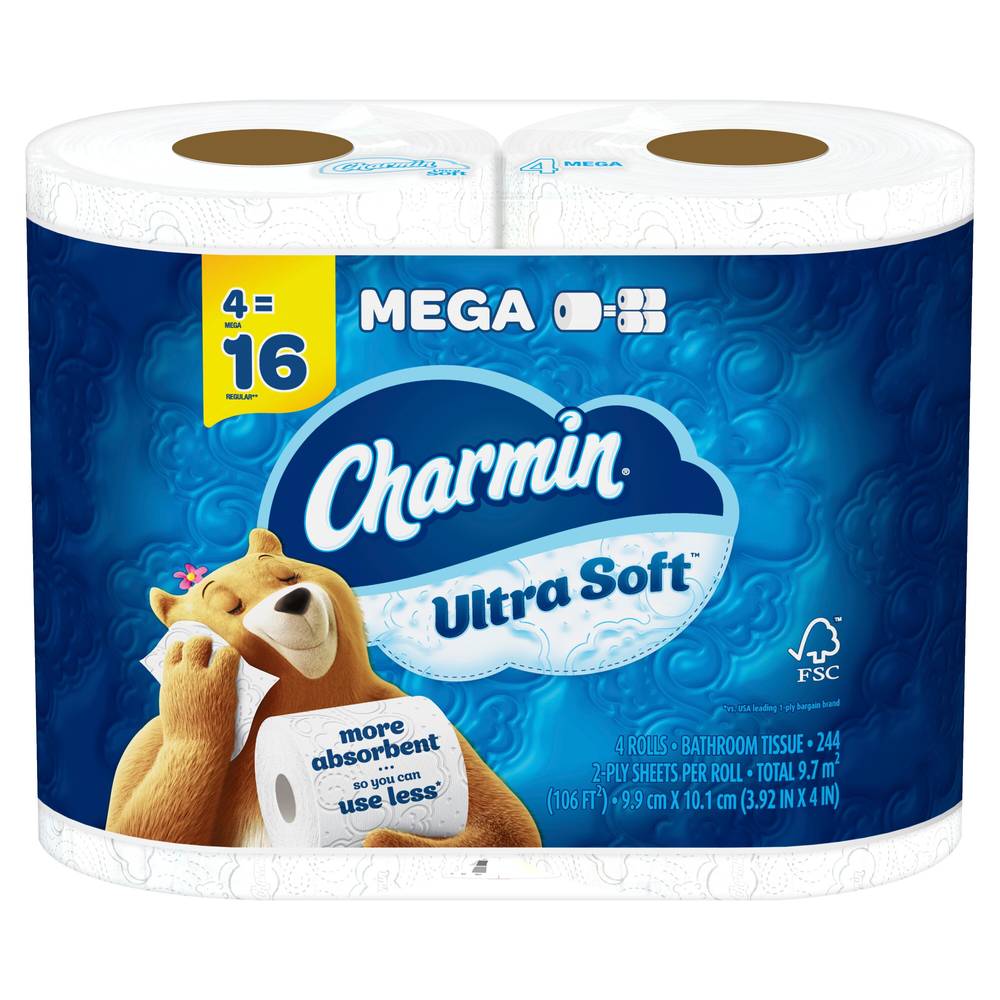 Charmin Ultra Soft Toilet Paper 4 Mega Rolls, 224 Sheets Per Roll