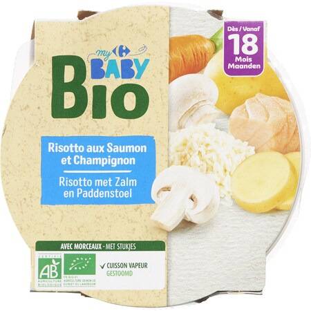 Bio - Plat bébé bio saumon champignon dès 18 mois CARREFOUR BABY - l'assiette de 260g