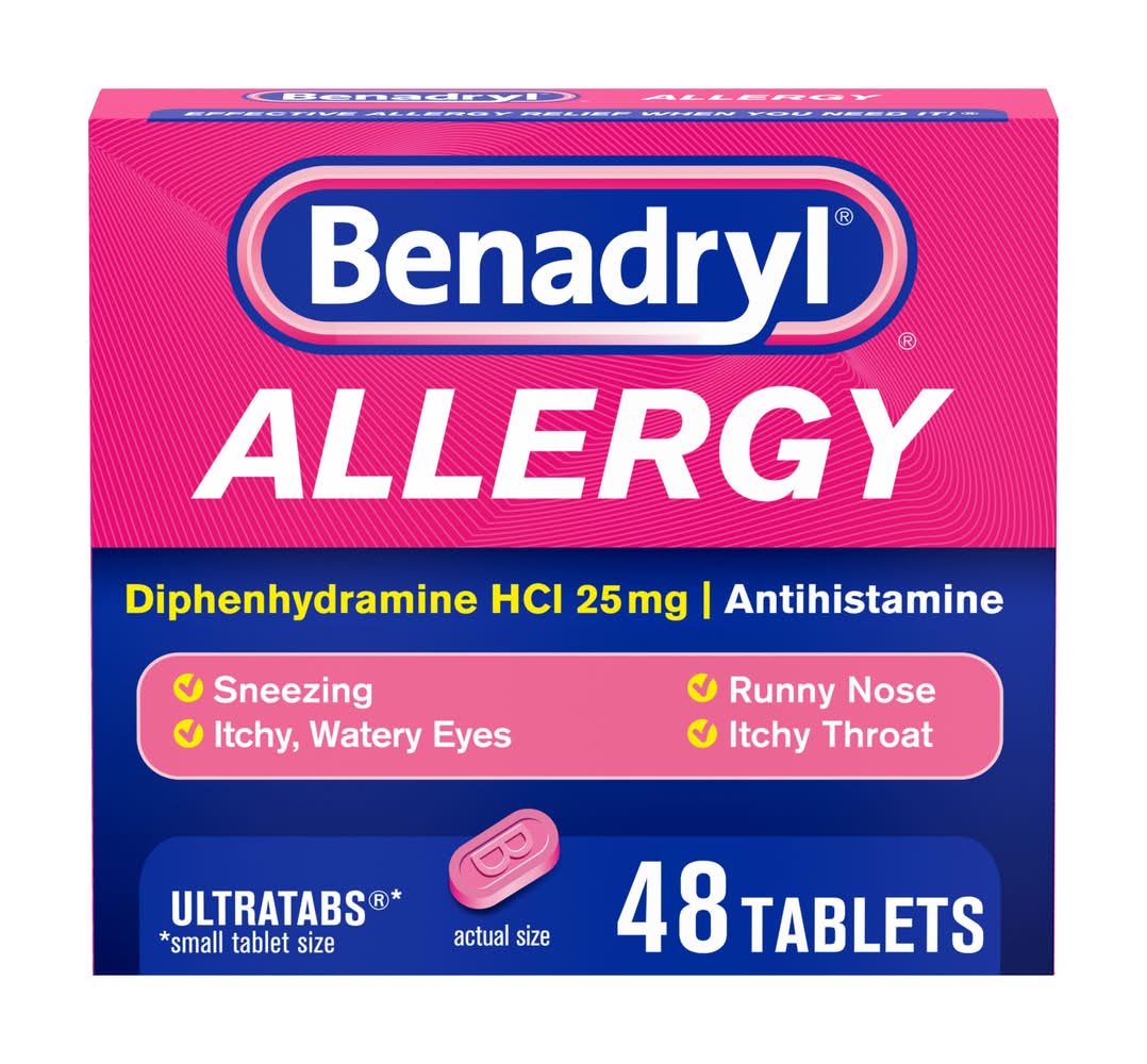 Benadryl Allergy Diphenhydramine Hci/Antihistamine Tablets 25 mg (1.6 oz, 48 ct)