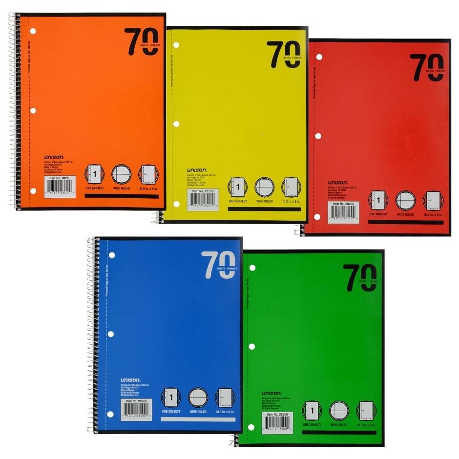 Unison Single Subject Wide Ruled Notebooks