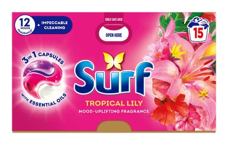 Surf Tropical Lily, 3 In 1 Laundry Washing Detergent Capsules (15 pack)
