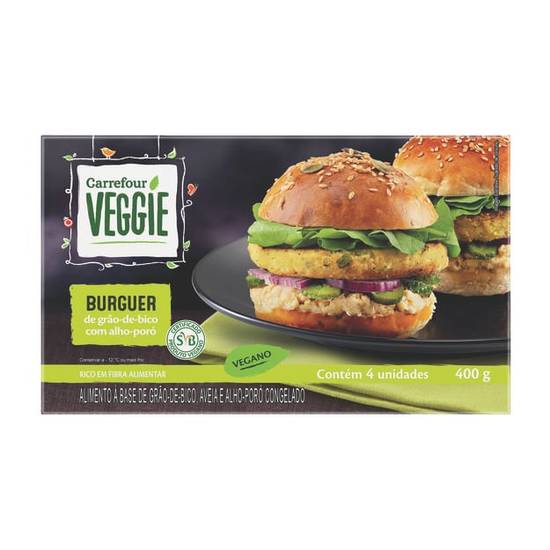 Carrefour Veggie Hamburguer vegano de grão de bico com alho poró (4 un, 100 g)