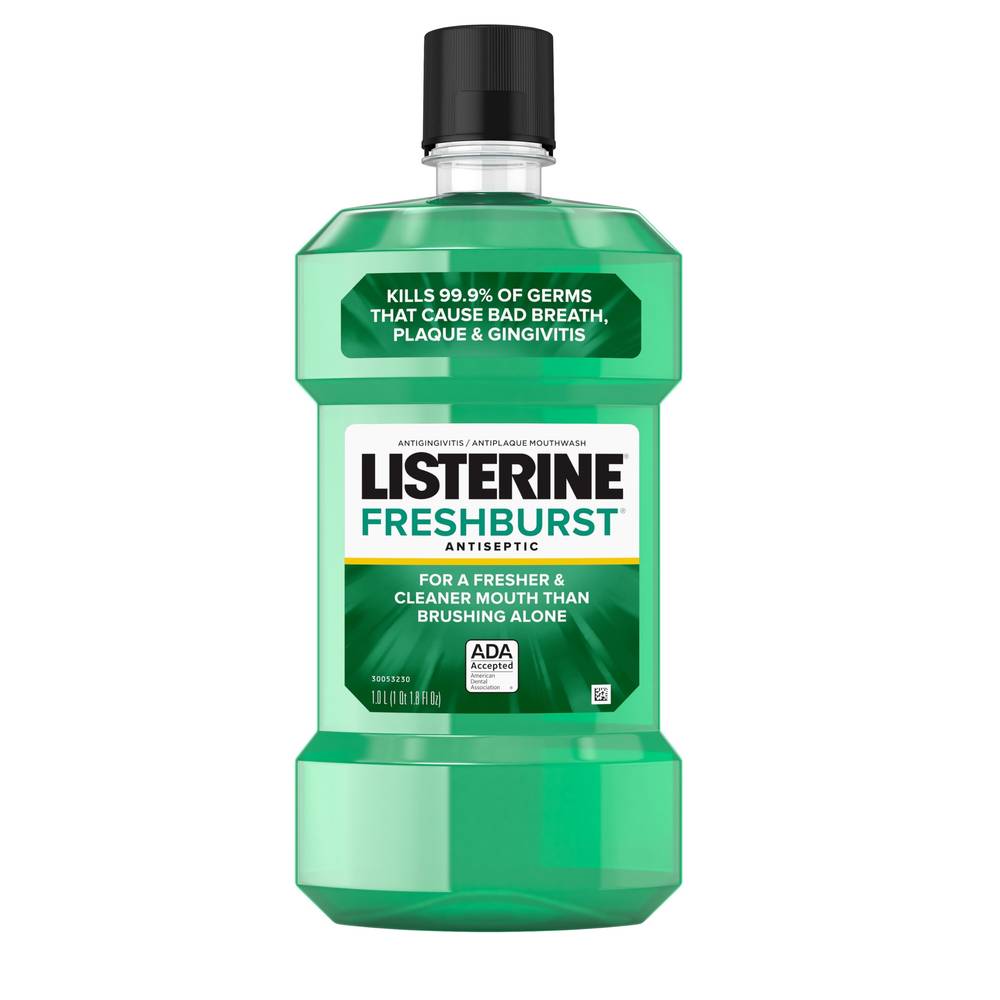 Listerine Antiseptic Mouthwash for Bad Breath, Plaque, and Gingivitis, Fresh Burst, 1 L