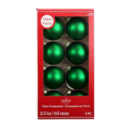 Ashland Matte Glass Ball Ornaments, 2.5 In, Green (8 ct)