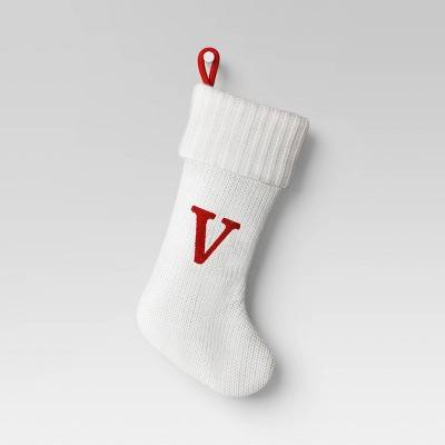 Knit Monogram Christmas Stocking White V - Wondershop™