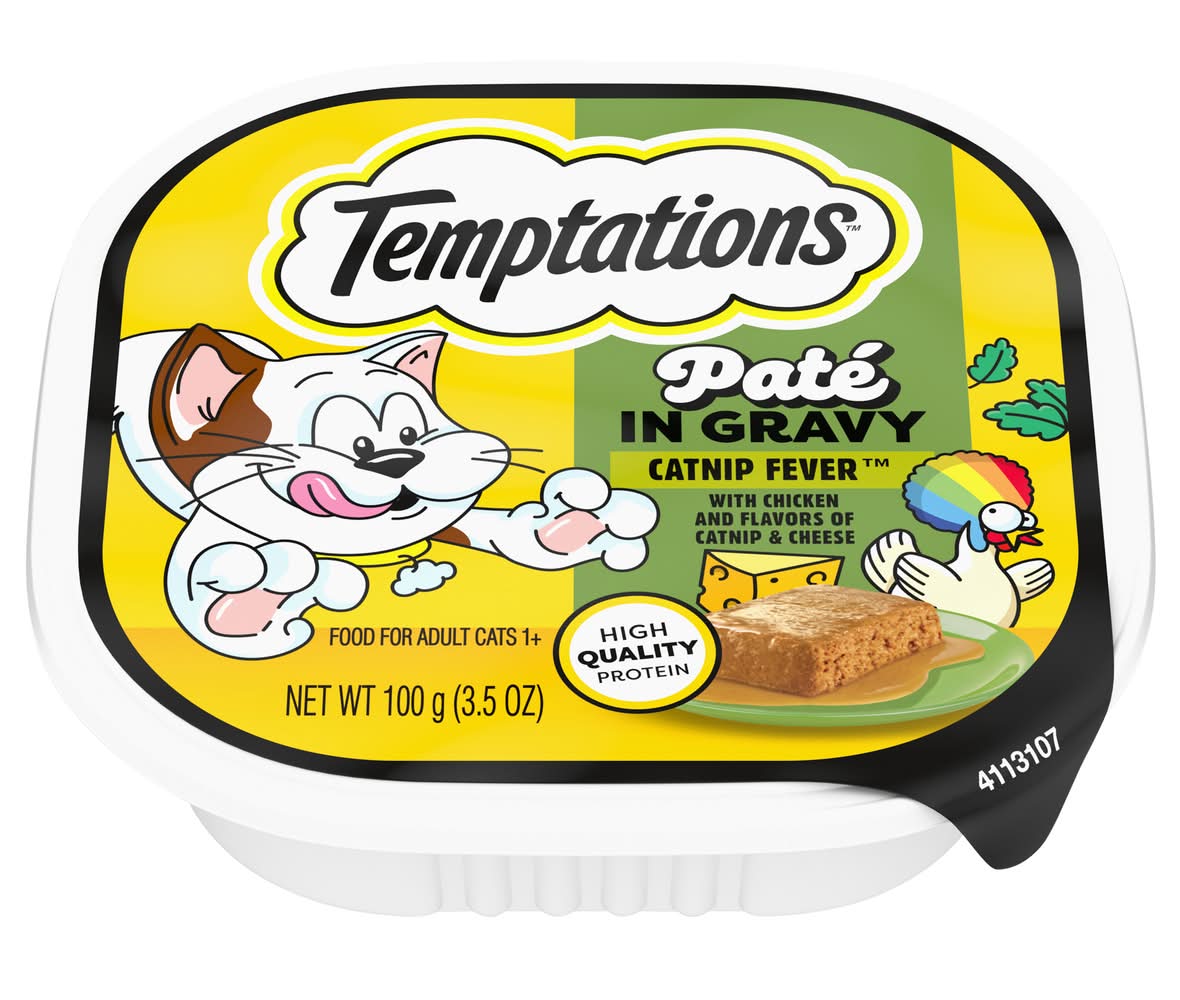 Temptations Pate in Gravy With Chicken Adult Wet Cat Food, Catnip-Cheese (3.5 oz)