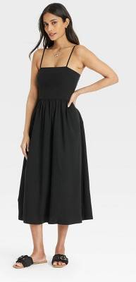 Women's Corset Midi A-Line Dress - Universal Thread™ Black L: Cotton Rayon Blend, Backless, Spaghetti Straps, Side Pocket