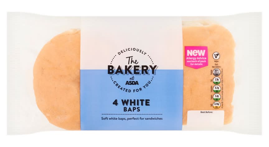 The Bakery at Asda 4 White Baps