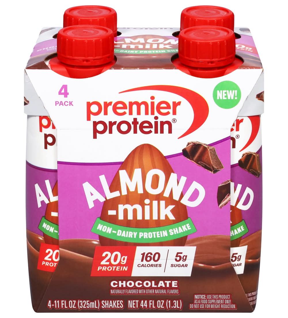 Premier Protein Almond Non Dairy Milk Shake, Chocolate (4 x 11 fl oz)