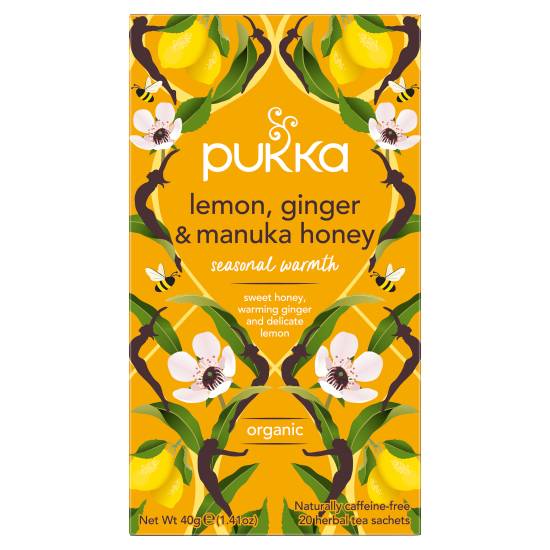 Pukka Organic Lemon, Ginger & Manuka Honey 20 Herbal Tea Sachets 40g