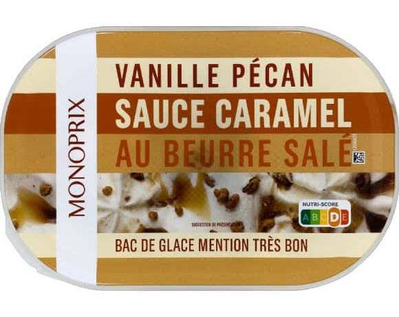 Monoprix - Glace, vanille pécan - sauce caramel - beurre salé (509g)