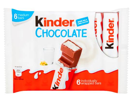 Kinder Medium, Milk Chocolate Treat Snack Bars Multipack (6 pack)
