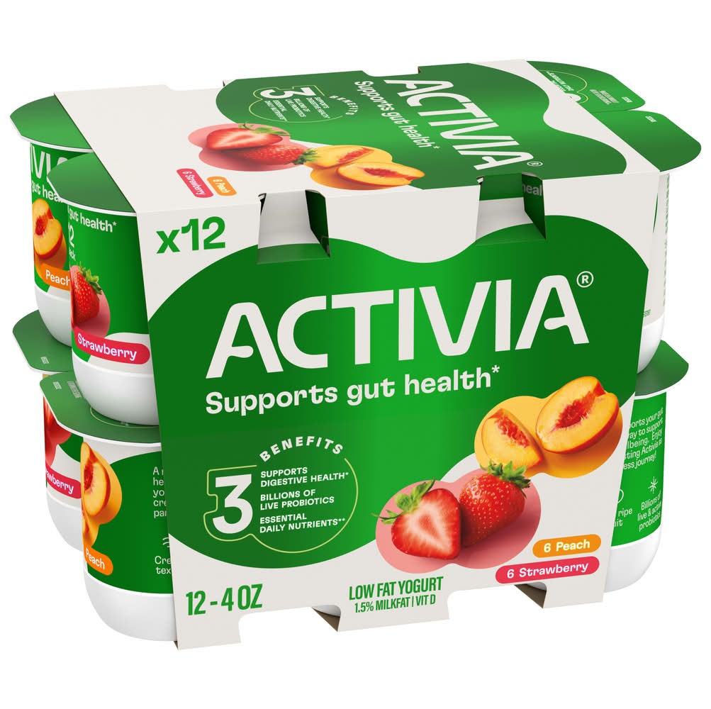 Activia Probiotic Low Fat Yogurt, Peach-Strawberry (12 x 4 oz)